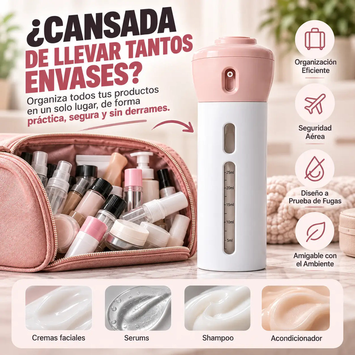 Dispensador para Viaje 4 en 1